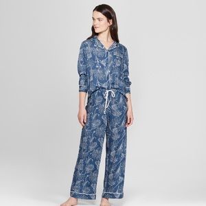Women’s pajama set, blue tropical print